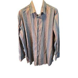 Visconti Gray Vertical Multicolor Striped Button Down Mens Shirt Sz 2XB
